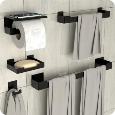 Imagem de Kit Acessórios Para Banheiro Com Adesivo 5 Peças Preto ELG - MetalCrom