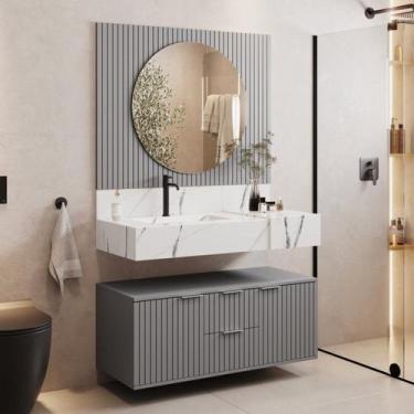 Imagem de Conjunto Para Banheiro Bancada Em Porcelanato Com Cuba Esculpida, Armá