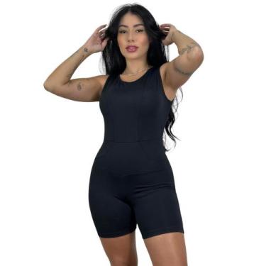 Imagem de macaquinho curto liso macacão suplex academia TB moda fitness, Preto, 