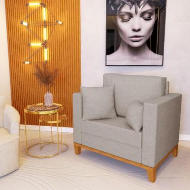 Imagem de Poltrona Beny Decorativa com 2 Almofadas Linho Bege Base em Madeira Ma
