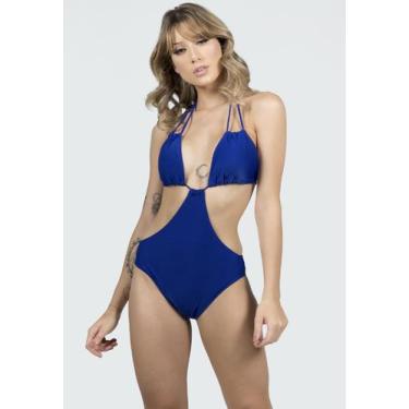 Imagem de Maiô Engana Mamãe Liso Lycra Recorte Lateral Verão - WLS Modas, P, Azu