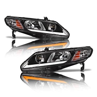 Imagem de Alpha Owls 8712306 Faróis de cristal com barra de luz LED sequencial Switchback e luz de inicialização - âmbar preto serve para Honda Civic 4 portas Sedan 2006-2011