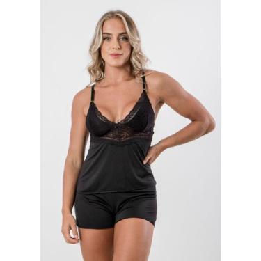 Imagem de Baby Doll Rendado Pijama Curto Feminino Malha - DILUXO, G, Preto