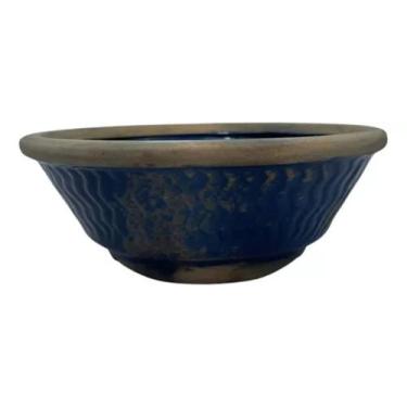 Imagem de Vaso Azul Oriental Redondo De Cerâmica P/ Bonsai Vintage Boho - FLORA 