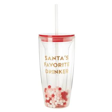 Imagem de Slant Collections Copo de acrílico de parede dupla de Natal com tampa e canudo, 400 ml, favorito do Papai Noel - Pom Pom