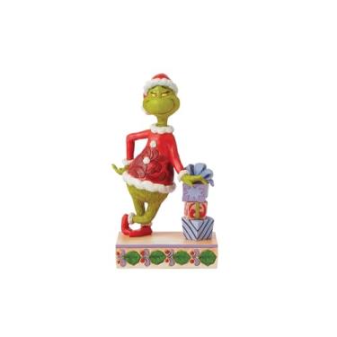 Imagem de Enesco Estatueta do Dr. Seuss Grinch de Jim Shore Papai Noel Grinch apoiado na pilha de presente, estatuetas de Natal colecionáveis feitas à mão, estátua de escultura, decoração de casa, 20 cm