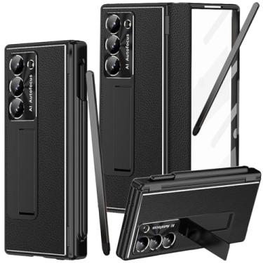 Imagem de YQODSZ Capa para Samsung Galaxy Z Fold 6 com suporte para caneta S e caneta stylus preta, capa de couro Z Fold 6 com capa de proteção de dobradiça de substituição e protetor de tela integrado, preta