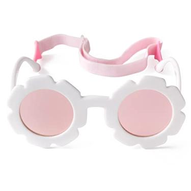 Imagem de JUDOO Óculos de sol infantis com alça polarizada flexível para bebês meninos meninas de 0 a 24 meses, Espelhado branco/rosa