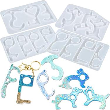 Imagem de FUNSHOWCASE Abridor de porta sem toque, moldes de silicone de resina epóxi com furos, chaveiros sem toque, conjunto de 10 cm