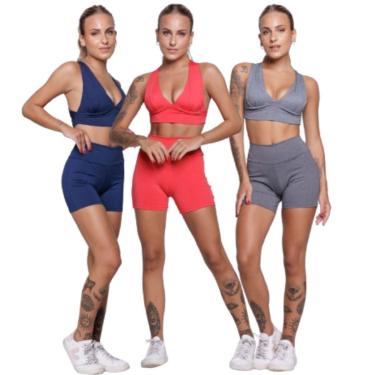 Imagem de KIT 3 Conjunto Top Com Bojo E Short Suplex Bella Fiore Roupa Para Academia Moda Fitness-Feminino