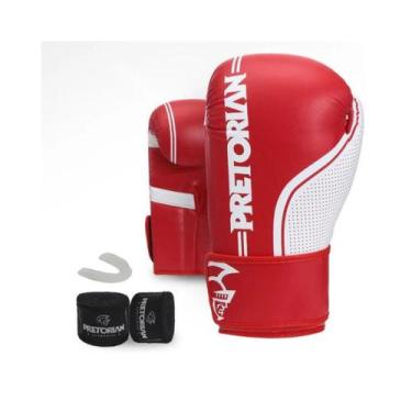 Imagem de Kit Luva De Boxe Muay Thai Fx1 Bandagem + Bucal - Pretorian, Vermelho,