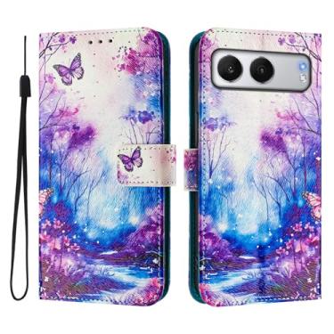 Imagem de Capa carteira para OnePlus Nord 4 5G, 3 compartimentos para cartão, 1 compartimento para dinheiro, capa flip de couro PU com padrão fofo, capa com fivela magnética à prova de choque, compatível com