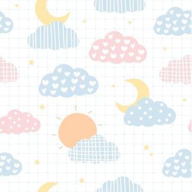 Imagem de PAPEL DE PAREDE ADESIVO INFANTIL NUVEM SOL E LUA L279 Rolo 0,58x3M - P