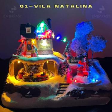 Imagem de Cenário Vila Natalina C/ Luz Som Movimento Papai Noel Natal Enfeite Lu