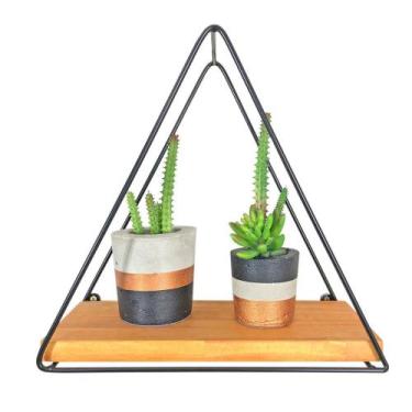 Imagem de Nicho Mini de Parede de Ferro e Madeira Triângulo Carvalho e Preto - A