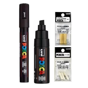 Imagem de Kit 2  Posca PC-5M e PC-8K Preta + Refil - Uni-Ball
