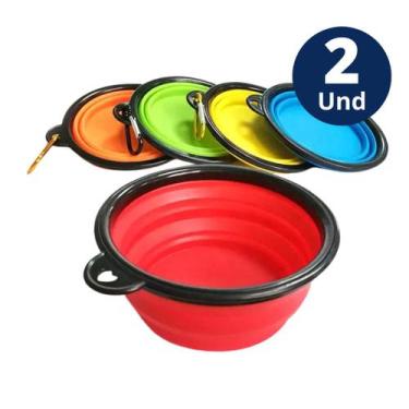 Imagem de 2 Comedouro Bebedouro Retrátil Portátil Silicone Passeio - Comedouro R