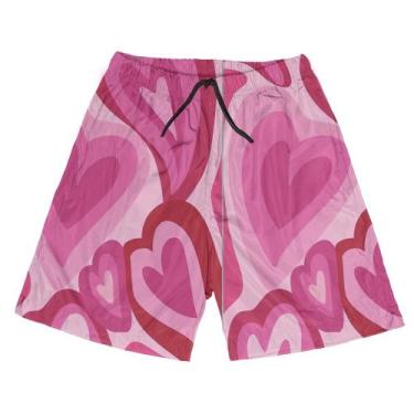 Imagem de Short Praia Shorts Banho Bermuda Verão Coração Amor Romance Rosa 81 - 