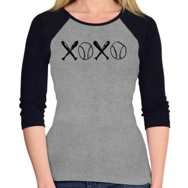Imagem de Baby Look Raglan Xoxo Baseball Manga 3/4 - Foca na Moda, Cinza, Preto,