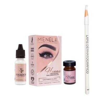 Imagem de Kit Henna de Sobrancelha Menela com Lápis Dermatografico Branco Bella 