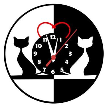 Imagem de Rélógio de Parede Gato Preto e Branco Decoração MDF - RR Corte a Laser