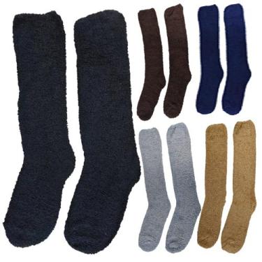 Imagem de Kit 6 Pares Meias Pelúcia Adulto Masculino 3/4 Longa Inverno Proteção 