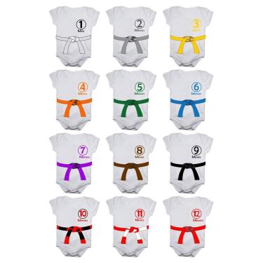 Imagem de Kit body bebê mesversario manga curta Jiu Jitsu faixas 12 bodies 1 a 12 meses