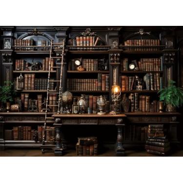 Imagem de BINQOO Fundo de estante vintage 3 x 2,4 m, medieval, clássico, fotografia, parede, gótico, artístico, biblioteca antiga, decoração de fotos