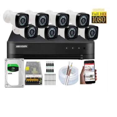 Imagem de Kit 8 Cameras Segurança 1080 Full Hd Dvr Hikvision 8ch Alta Resolução 