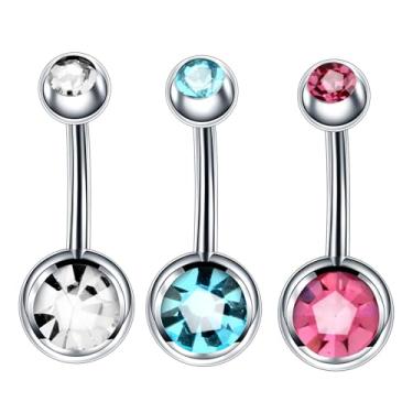 Imagem de Decentraland 3 peças 1,6 mm (14G) piercing de umbigo piercing corporal halteres piercing joias aço cirúrgico aço inoxidável aço inoxidável 10 mm, com zircão branco/azul escuro/rosa vermelha,