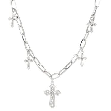 Imagem de Colar de cristal punk hip hop gótico pérola fé crucifixo cruz sagrada strass zircônia cúbica pérolas contas Y2k colar com pingente de prata para mulheres e homens, gótico, festa de Natal, presentes,
