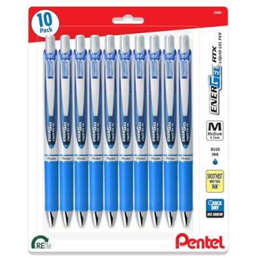 Imagem de Pentel Canetas de tinta gel líquido RTX 0,7 mm Energel – Pacote com 10 canetas azuis – Ponta de metal – Ponta média