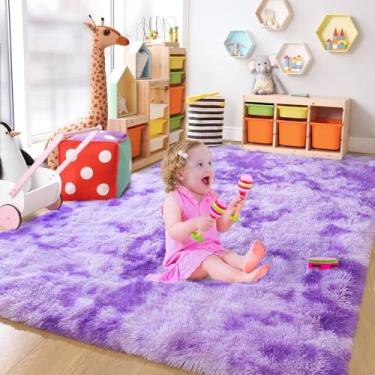 Imagem de Home Tapetes de pelúcia de tamanho grande para sala de estar, decoração de quarto infantil, tapetes grossos, tapete de brincar para quarto de meninas, roxo, 150x220cm