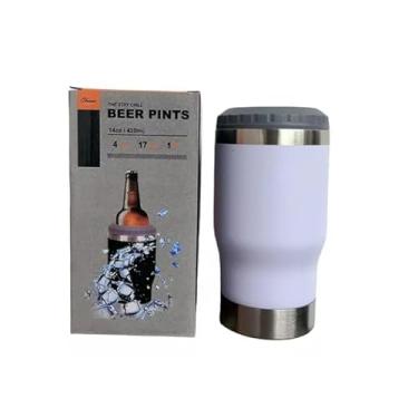 Imagem de Copo Porta Cerveja Térmico Suporte Garrafa Térmica De Lata Latinha Latão Long Neck Aço Inox Refrigerador Isolado Isolador (Branco)