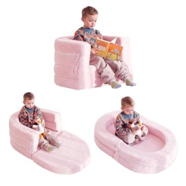 Imagem de Tiita Sofá-cama infantil 3 em 1, camas de viagem para crianças conversíveis, sofá infantil dobrável com capa lavável, alça de transporte para meninas e meninos