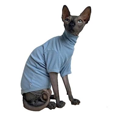 Imagem de Sphynx Camisola para gatos sem pelos respirável, camisola com gola rolê, pulôver, camisetas com mangas, pijama de gato, macacão para Sphynx Cornish Rex, Devon Rex, Peterbald (L (3,5-4,5 kg), azul
