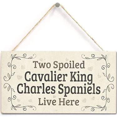 Imagem de Two Spoiled Cavalier King Charles Spaniels Live Here - Lovely Small Dog Sign/Plaque for Spaniel Dog Gifts 12'' X 6'' BLTSA-11 (Navy-108)