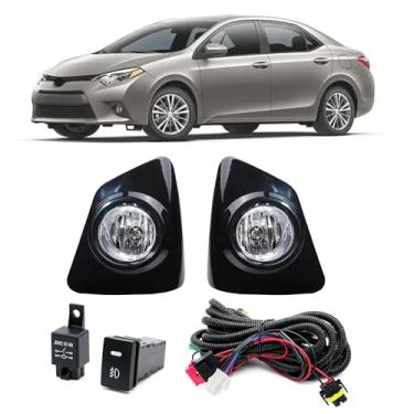 Imagem de Conjunto de luzes de neblina pretas compatível com Toyota Corolla S SE 2014 2015 2016 | Luzes de direção de farol de neblina de para-choque dianteiro com lâmpada H16/interruptor/lente transparente |