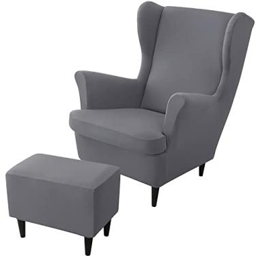 Imagem de Conjunto de capas de cadeira com asa elástica, 2 peças de capa para cadeira com encosto traseiro e 1 capa otomana, capa removível para cadeira de armazenamento retangular para sala de estar e quarto