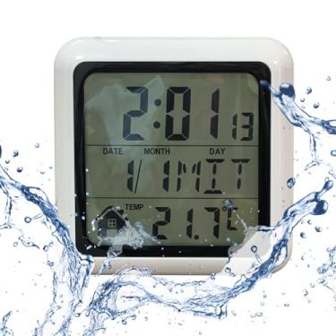 Imagem de LFGKeng Relógio de parede digital à prova d'água, relógio de cozinha interno com ventosa, moldura de plástico, escolha flexível para pendurar ou ficar em pé, relógio de parede pequeno silencioso