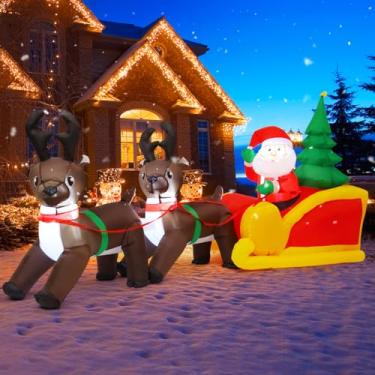 Imagem de COMIN Decorações Ao Ar Livre Infláveis de Natal de 7,5 Pés de Comprimento Explodem Papai Noel Em Trenó de Renas com Árvore de Natal Infláveis com Leds Embutidos para Jardim Gramado Interno de Natal