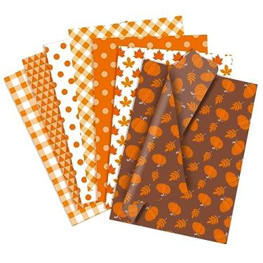 Imagem de Larcenciel 70 folhas de papel de seda de outono, papel de seda de presente laranja a granel para sacolas de presentes e embrulho de presentes - padrões de folhas de abóbora, embrulho de pres