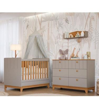 Imagem de Conjunto Quarto de Bebê 1Berço 1 Cômoda 6 Gavetas Chantilly  Cinza/Marrom