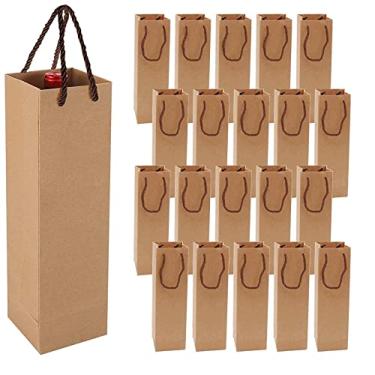 Imagem de DQZSY Pacote com 20 Sacolas para Presente de Vinho Marrom, Sacolas para Vinho, Sacolas de Papel Kraft A Granel com Alças para Festa, Compras, Natal, Produtos de Varejo