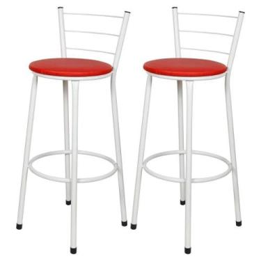 Imagem de Jogo 2 Banqueta Alta Para Cozinha Branca Epoxi Assento Vermelho - Lama