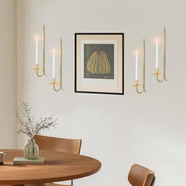 Imagem de XAROO Conjunto de 4 arandelas de vela douradas, suporte de vela de parede cônica e pilar, decoração de parede dourada, para entrada, lareira, canto de escada
