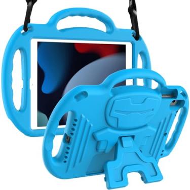 Imagem de LTROP Linda capa infantil para iPad 10,2 polegadas 9ª/8ª/7ª geração (2021/2020/2019) alça de ombro com suporte para iPad 9/8/7 gerações, azul