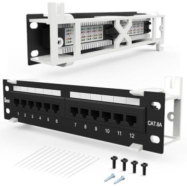 Imagem de Enmane Painel de remendo de 12 portas CAT6A Patch Panel Montagem na parede ou montagem em rack Suporte de 25,4 cm incluído e painel de patch Ethernet Punch Down UTP para cabeamento Cat6A, Cat6, Cat5e,