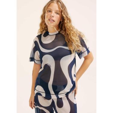 Imagem de Blusa Hering + Cosmo Manga Curta Estampada Em Tule Feminina-Feminino