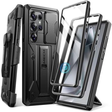 Imagem de TONGATE Capa para Samsung Galaxy S24 Ultra, [protetor de tela embutido e capa de câmera deslizante] [2 molduras frontais] Capa de telefone à prova de choque de grau militar com suporte, Preto